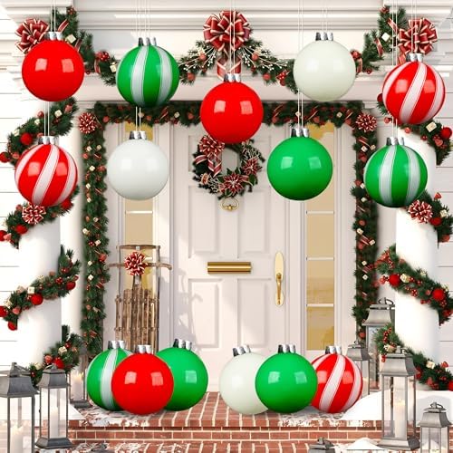 15PCS Giant Christmas Inflatable Balls 9inch Outdoor Inflatable Hanging Ball Ornaments PVC Red Green Blow up Balls Christmas Decor for Xmas Holiday Lawn Yard Front Door Decorations