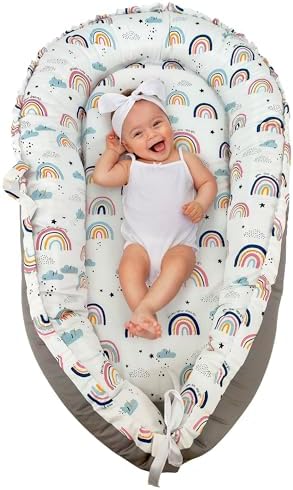Portable Baby Lounger for Your Little One,Rainbow Print(0-6 Years)