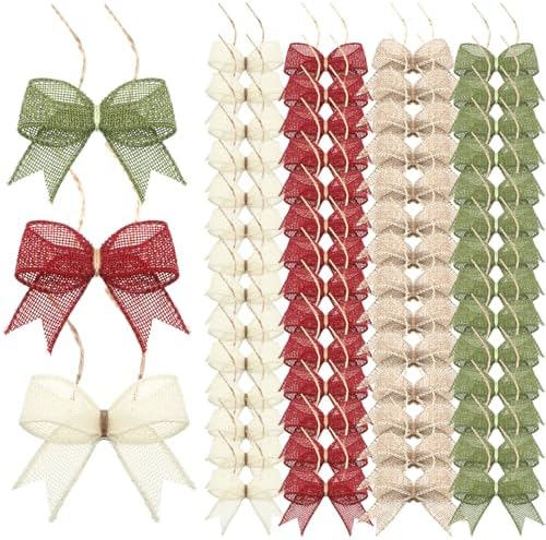 Tegeme 36 Pcs Christmas Burlap Bows 3 Inch Small Ribbon Bows for Crafts Boho Christmas Tree Decorations Rustic Gifts Wrapping Handmade Sewing Scrapbook Wedding Halloween Thanksgiving Craft Supplies