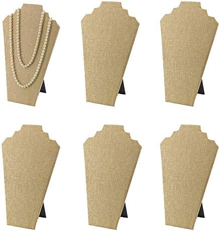 6pcs/ Pack 12.5inches Necklace Display Stands Easel Jewelry Organizer Stands for Show, Necklace Bust (Beige Linen 6pcs)
