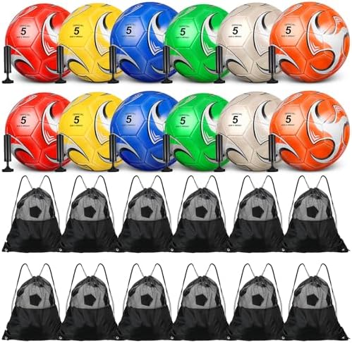 12 Pcs Operation Christmas Deflated Soccer Balls Size 5/4 Bulk with Pump Drawstring Bag for Official Soccer Sport Christian Charity Donation Xmas Gift