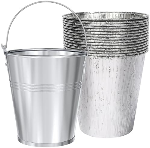 QuliMetal Drip Bucket and 15-Pack Disposable Foil Liners for Oklahoma Joe's, Traeger, Pit-Boss, Z Grill, Camp Chef, Grill Grease Liner Fits Most Offset Smoker, Rec Tec Pellet Grill Bucket, Silver