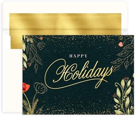 50 Pack 5" x 7" Happy Holiday Cards with Self-adhesive Envelopes,Gold Foil and Blank Inside for Christmas Holiday