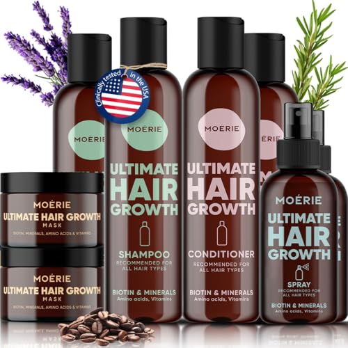 Moerie Hair Care Set - Shampoo, Conditioner, Hair Mask and Spray Mega Pack - Volumizing, Softening, Thickening for Longer, Thicker, Fuller Hair - Paraben & Silicone Free - 8 items