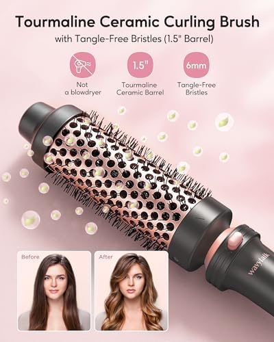Wavytalk Thermal Brush, 1 1/2 inch Heated Round Brush with Detachable Head, Velvet Pouch and Dual Voltage for Travel, Easy to Create Blowout Look, Rose Gold
