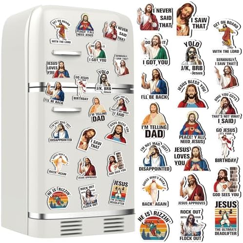 20 pcs Large Jesus I Saw That Magnet Sticker for Christmas Kitchen Religious Refrigerator Whiteboard Locker Jesus Christian Fridge Magnets Home Office