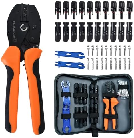 ECO-WORTHY Solar Crimper Tool Kit 13 PCS Solar Tools - a Crimper, 10 Pairs of Solar Connectors, 2 Pairs of Solar Connector Spanner Wrench for Solar Panel Cable Assembly and Installation