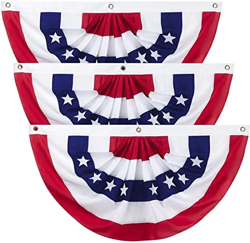 Outdoor Bunting 3PCS 2x4 FT American Pleated Fan Flags - 4th of July Patriotic Decorations for Outside Veteran's Day, Independence Day, Memorial Day - US Half Fan Banner
