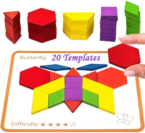 Activities for Dementia Patients, 80 Pieces Wooden Tangrams Puzzle Game for Seniors, Colorful Shape Pattern Alzheimers Products for Elderly, Tile Matching Board Memory Cognitive Gifts