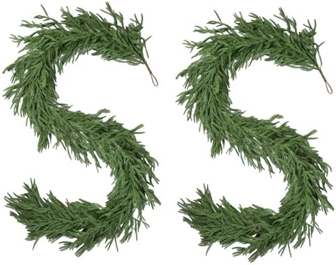 2 PCS 6FT Norfolk Pine Garland Realistic - 72" Thick Deluxe Faux Christmas Greenery Garland Artificial Green Winter Pine Garlands for Mantle Staircase Table Indoor Outdoor Holiday Decoration