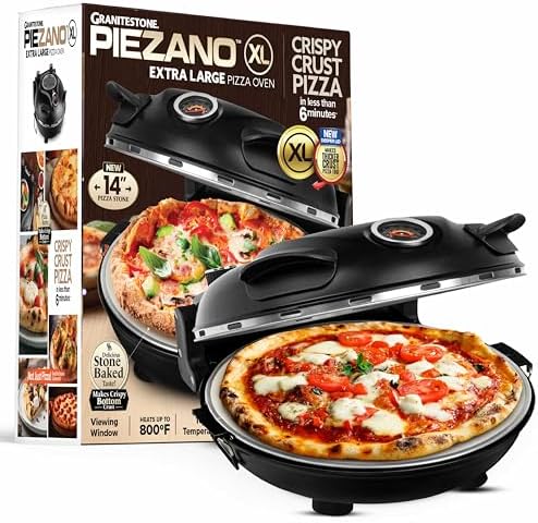 PIEZANO 14 Inch Extra Large Crispy Crust Pizza Oven by Granitestone – Family Sized Electric Pizza Oven Indoor Countertop Maker with Stone Heats up to 800˚F for Stone Baked Pizzeria Style at Home