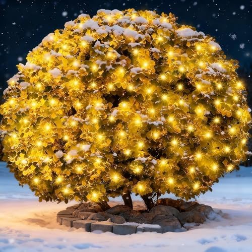 6Ftx4Ft LED Christmas Net Lights Green Wire,Connectable UL Certified Waterptoof Net Lights for Bushes Trees Shurb Garden Outdoor Christmas Decorations (Warm White)