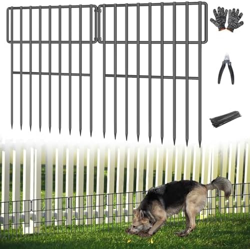 25 Panels Garden Fencing Animal Barrier, 17in (H) X 27ft (L) No Dig Dog Fence, 1.25 in Gap Fence Border for Dogs Rabbits, Rustproof Metal Decorative Fences Blocker for Outdoor, Yard, Patio