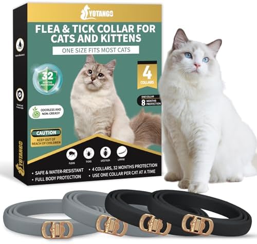 4 Pack Flea Collar for Cats, 32 Months Flea and Tick Prevention for Cats, Waterproof Cat Flea Collar, Cat Flea and Tick Treatment, Adjustable Flea and Tick Collar for Cats Kittens-Black&Gray