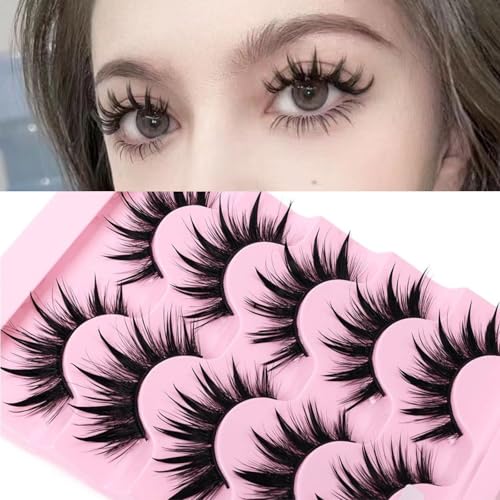 5 Pairs Thai Style Spiky Lashes 3D Wet Look Long Manga Lashes Cosplay Anime Lashes Japanese Makeup 3D Little Devil Dramatic Beauty Eye Lash for Halloween Masquerade Party