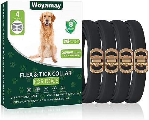 4 Pack Flea Collar for Dogs, Dog Flea and Tick Treatment, 8 Months Protection Flea and Tick Collar for Dogs, Waterproof Dog Flea Collar, Adjustable Collar Flea and Tick Prevention for Dogs,Black