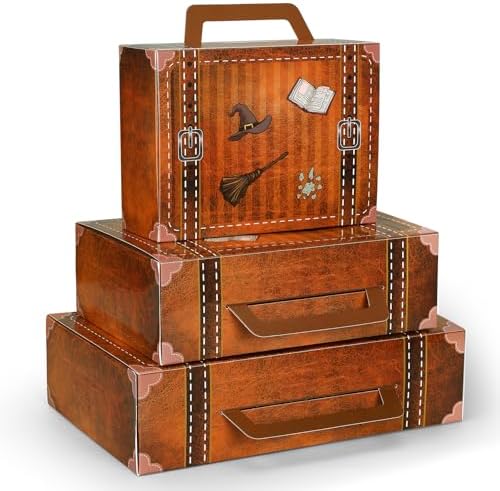 6 Pcs Large Magical Themed Christmas Under Tree Decor Box Travel Suitcase Travel Party Decor Paperboard Fantasy Themed Suitcases Gift Box Decorative with Magical Elements Decorations