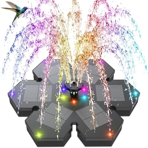 Solar Fountain Snowflake Style, 2025 Upgrade 3.5W Solar Bird Bath Fountains, Solar Powered Water Fountain with 2000mAh Battery, LED Lights, 7 Nozzles for Hummingbird, Garden, Pool, and Pond