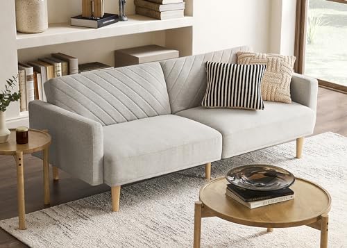 mopio 76.8" Futon Sofa Bed, Small Couch, Sleeper, Loveseat, Mid Century Modern Futon Couch, Sofa Cama, Couches for Living Room (Light Gray Fabric)