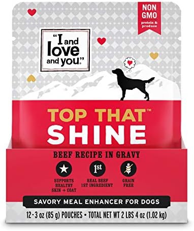 "I and love and you" Top That Shine Wet Dog Food Pouch, Beef Recipe In Gravy, 3 oz (Pack of 12)