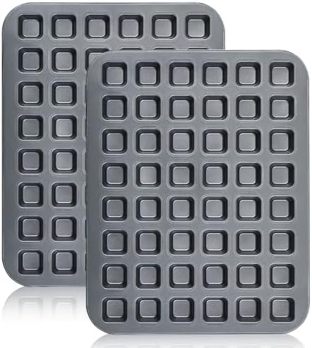 2 Pcs Mini Brownie Bites Pan Square Baking Pans 48-cavity Square Small Muffin Tin Nonstick with Dividers Small Heavy Duty Carbon Steel Cupcake Tool for Cheesecake Cake Party Supplies