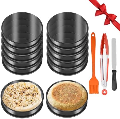 12 Packs 4" Large Crumpet Rings,Double Rolled 4 Inch English Muffin Rings Tart Rings Pastry Ring,Non-stick Stainless Steel Food Grade Cookie Ring Baking Ring Molds Cake Ring for Muffin Crumpet DIY