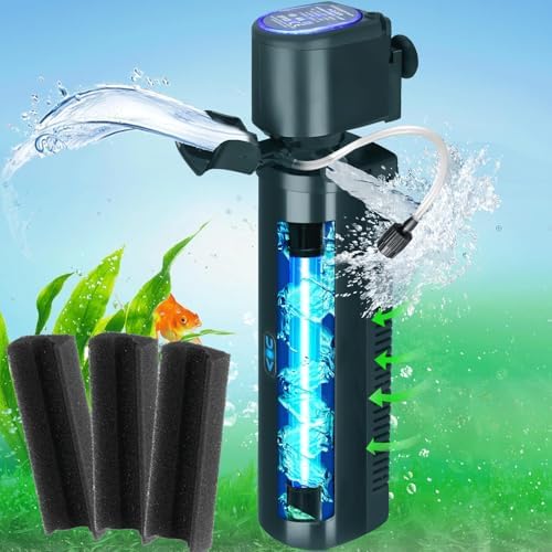 200GPH Aquarium Filter, U-V for Aquarium for 20-75 Gal Tank, Submersible Pump Filter for Green Water and Algae Clean, Ultra-Silent Green Killing Machine with Fish Tank Deodorization