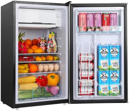 YASHE 3.2 Cu.Ft Mini Fridge with Freezer, Single Door Compact Refrigerator, Small Fridge with Adjustable Thermostat, Large Capacity, Reversible Door, Mini Refrigerator for Bedrooms, Offices, Dorms