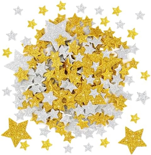 1026Pcs Glitter Star Foam Stickers,Gold and Silver Foam Stars Shape Stickers Self Adhesive,Large&Small Sticky Stars for Kid's Arts Posters Craft Supplies Scrapbooks kids Reward Home Decor Christmas