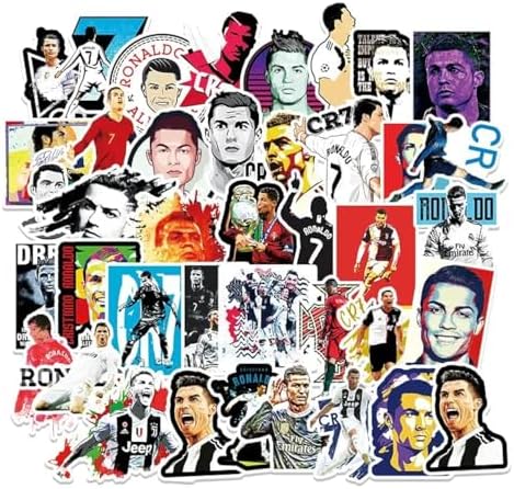 50 Pcs Vinyl Sticker of Ronaldo for Soccer Lovers Waterproof Stickers Bomb for Wall, Computer, Laptop, Skateboard, Water Bottle, Mug, Kids Scrapbook Gift for Birthday, Christmas, Thanksgiving