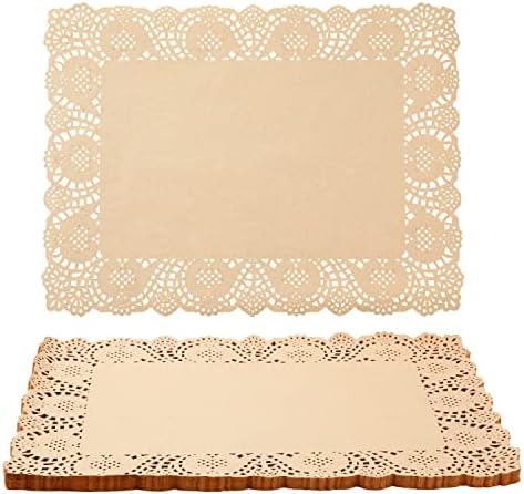 100-Pack Brown Rectangle Disposable Placemats - Fall Lace Paper Doilies for Wedding Table, Thanksgiving, Party (15.5x11.7 in) - Doilies for Tables