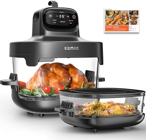 Kismile 5-in-1 Portable Glass Air Fryer, 2.6QT & 4.7QT Dual Glass Containers with Lids, 85% Less Oil, Compact Smart Air Fryer Oven for Deep Roast, Crisp, Keep Warm – Freezer & Dishwasher Safe