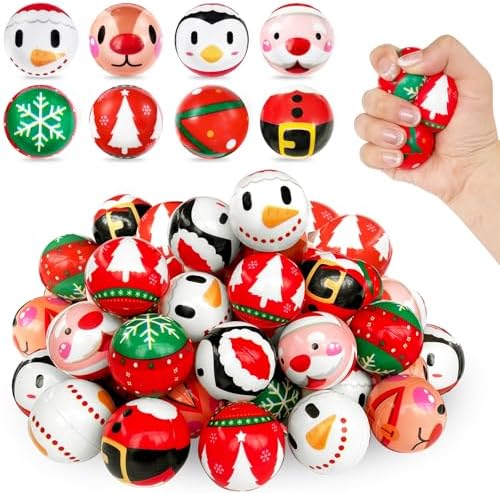 40 Pcs Christmas Stress Balls,Foam Christmas Squeeze Ball,Mini Relief Stress Ball with Santa,Tree,Moose,Snowman,Penguin for Party Favors,Goodie Bag Fillers,Stocking Stuffer Gifts(8 Styles)