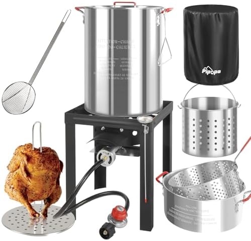 30QT & 10QT Outdoor Fryer | Turkey Fryer | Seafood Boil Pot | Cover & Skimmer Included | 50,000BTU Propane Burner | Aluminum Deep Fryer Pot with Basket | Crab, Seafood & Crawfish Boiler