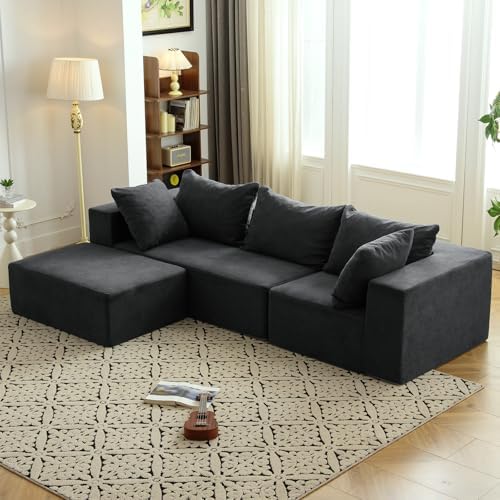 Vamcheer Modular Sectional Sofa with Chaise, Modern L Shaped Cloud Couch with Deep Seat, Sectional Couches for Living Room, Bedroom, Office, No Assembly Required, Gray