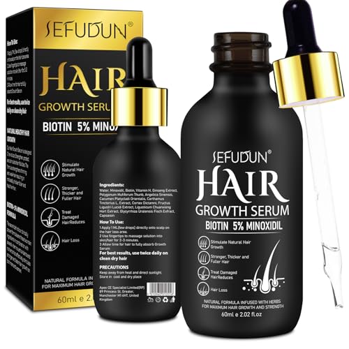 2Pack 5% Minoxidil for Men and Women Hair Growth Serum, Biotin Infused Hair Regrowth Treatment for Beard & Scalp Hair Loss & Thinning, Promotes Thicker, Fuller, Healthier Hair - 4.04 oz