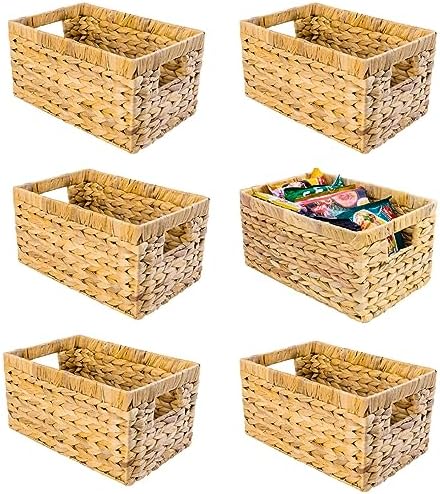 Set of 6 Wicker Storage Basket, Water Hyacinth Storage Baskets, Wicker Storage Baskets for Shelves, Wicker Baskets for Storage, Woven Baskets For Storage (6 Packs Medium)