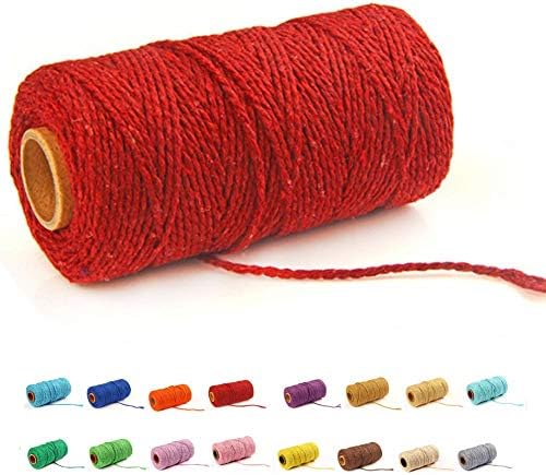 (109 Yards/1.5mm/35 Colors Optional) Macrame Cord Craft Macramé Cotton Baker Twine Craft Making Knitting Cord Rope DIY Wedding Decor Supply Christmas Wrapping String Rope (Red&1.5mm)