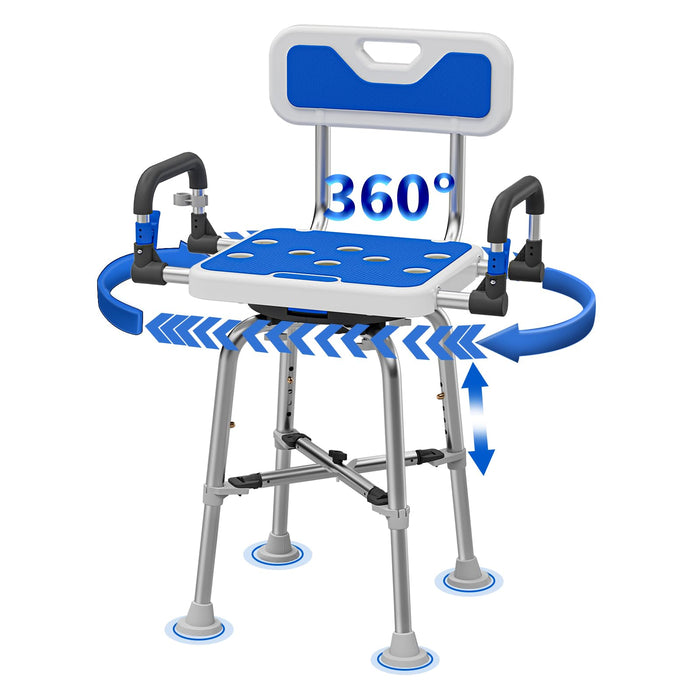 Swive Shower Chair with Arms and Back Heavy Duty 500 lbs for Seniors Elderly Disabled or Bariatric Adults Bench Seat for Inside Shower Stall and Bathroom Bath Tub Seats Adjustable Stool