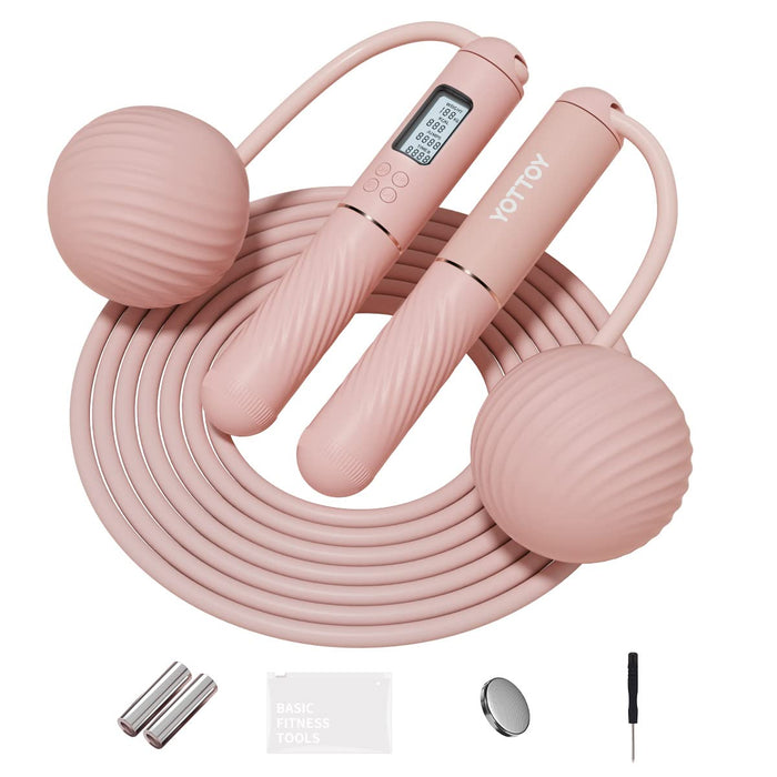 YOTTOY Cordless Jump Rope with Counter - Ropeless Jump Rope 2 In 1 with Large Cordless Ball-Weighted for Women with LCD Display (Pink)