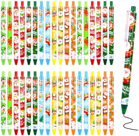 36 Pcs Christmas Pens, Retractable Pen Christmas Ballpoint Pens Black Ink Santa Snowman Tree Xmas Writing Pens for Christmas Party Gift Office School Supplies(12 Styles)