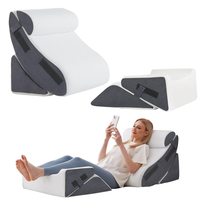 Ahpmeoa 5Pcs Orthopedic Bed Wedge Pillow Set for After Surgery, Adjustable Wedge Pillow for Acid Reflux Relief, Bed Wedge Pillow Post Surgery, Memory Foam Wedge Pillows for Sleeping, White/Grey