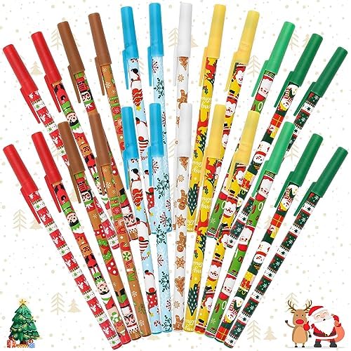 24 Pcs Christmas Ballpoint Pens, Assorted Patterns Xmas Stick Pens for Christmas Home Decor Party Gift Daily Writings(12 Styles)