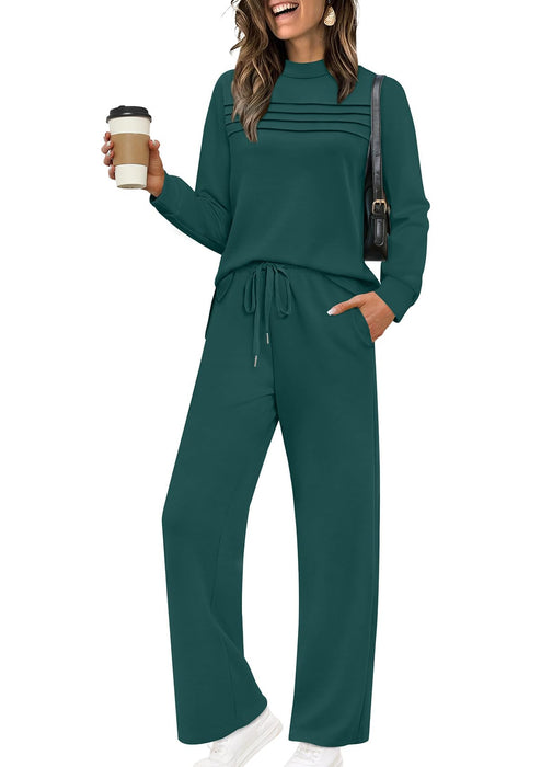WIHOLL Christmas Pajamas Women's Two Piece Sets Winter Long Sleeve Travel Outfits Fashion Lounge Tracksuit Fall Wide Leg Sweatpants Matching Sweat Set Blue 2XL