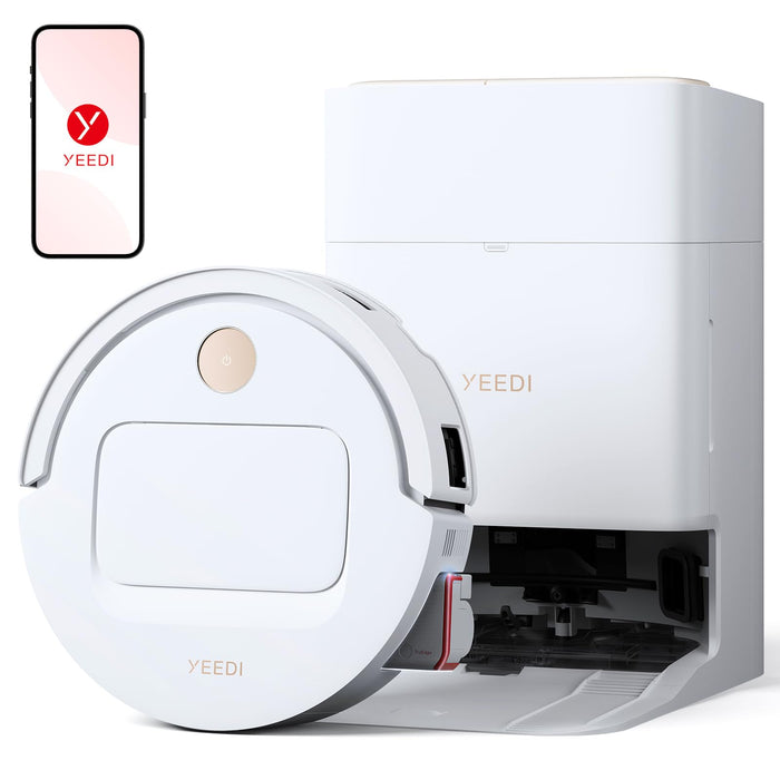 Yeedi M14 Plus Robot Vacuum and Mop with All-in-One Station, 18000Pa, OZMO Roller Instant Self-Washing Mopping, 167℉ Hot Water Mop Washing & Self-Drying, ZeroTangle 3.0, Self-Emptying, White