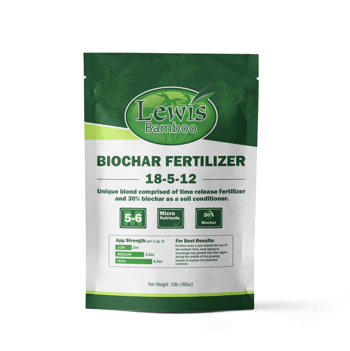 Lewis Bamboo - Biochar Fertilizer 18-5-12 (10 LB Bag) - Time Release Fertilizer with Charcoal