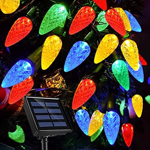 C6 Solar Christmas Lights Outdoor, 39Ft 100 Counts Multicolored C6 LED Christmas Lights Outdoor Waterproof Solar Xmas Fairy Lights for Christmas Decoration, Holiday, Garden, Patio, Garland Decor
