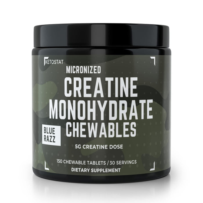Ketostat Creatine Chews 5G Chewables 30 Day Supply, Micronized Creatine Monohydrate Tablet, Sour Razz (150ct) Creatine for Women & Men