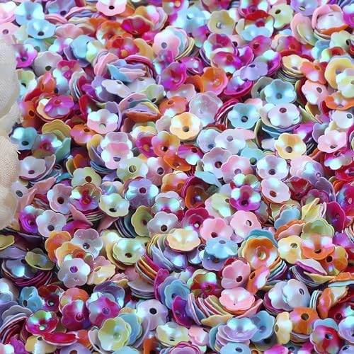 4000pcs 6mm Glitter Flower Bulk Loose Sequins Iridescent Round Embroidery Paillettes Crafts Sequins Cup Spangles for Sewing Christmas Wedding Confetti Decoration Accessories(Mixed Color)