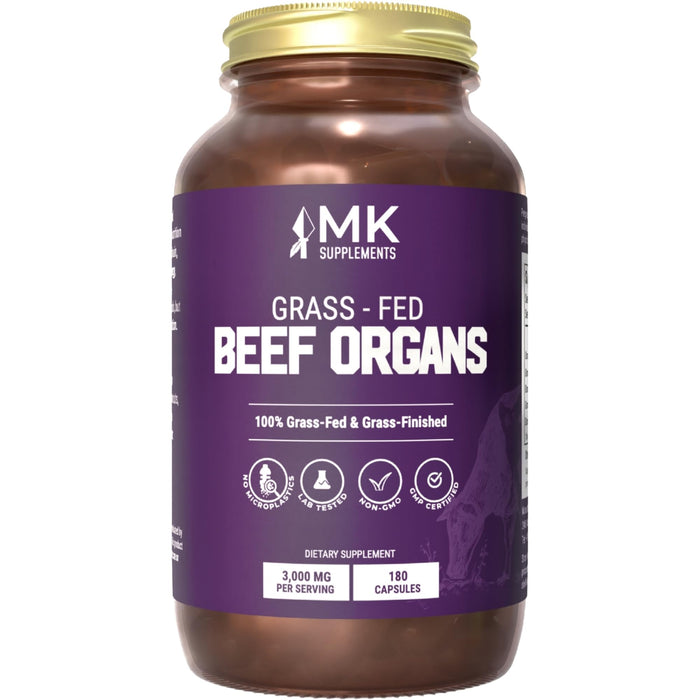 MK Supplements – Grass-Fed Beef Organs 3000 mg, 180 Beef Organs Capsules, Multivitamin, 100% Pasture-Raised in New Zealand, 45-Day Supply, Liver, Heart, Kidney, Spleen, Pancreas